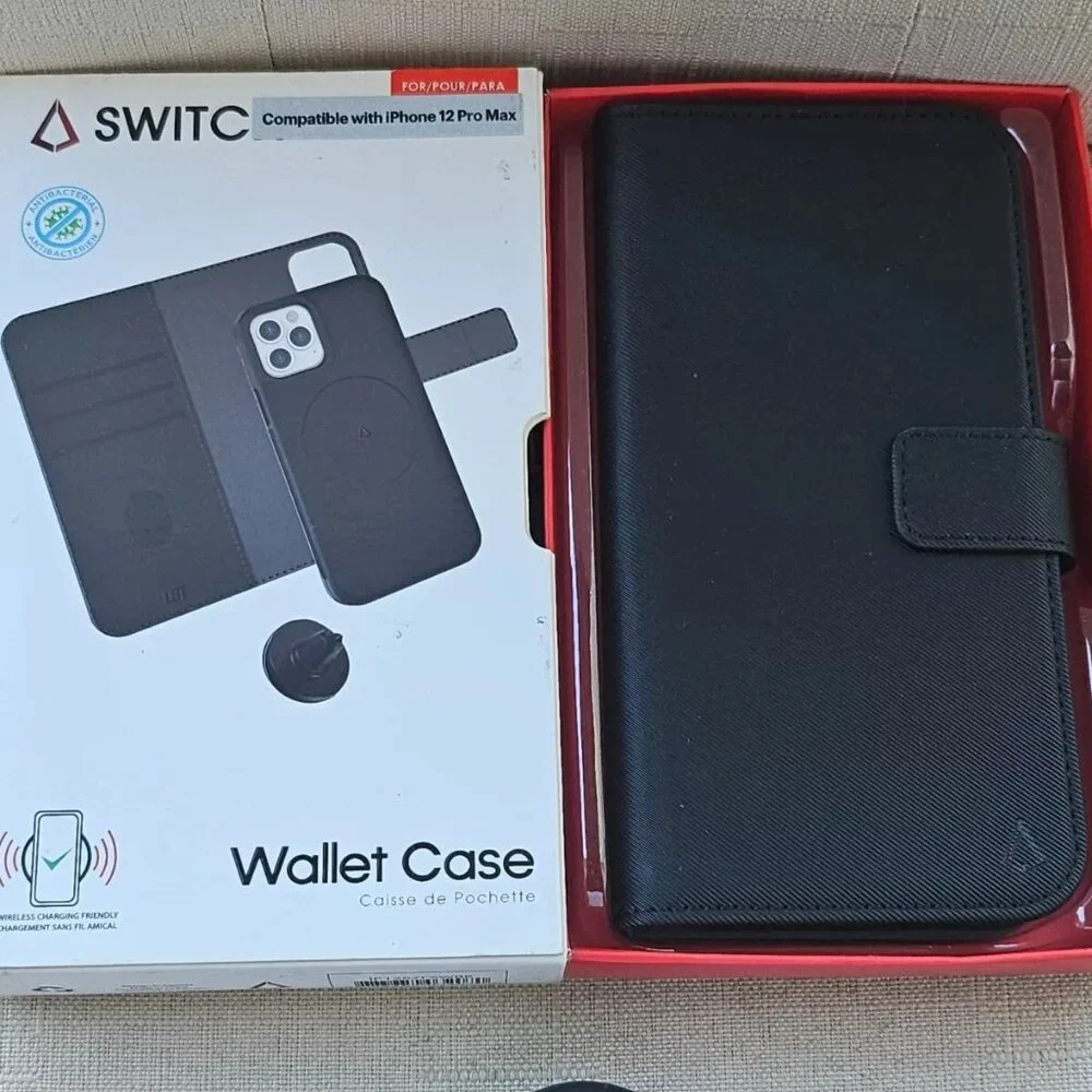 Switch Wallet Phone Case for iPhone 12 Pro Max Black Card Hold W/ Car Vent Mount